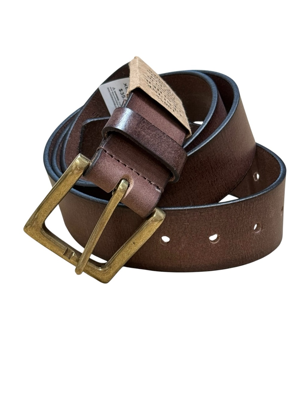 Men’s Brown Genuine Leather Belt XL 42-44 Antique Brass Buckle NWT